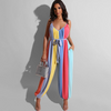 Women Casual Rainbow Print Loose Sling Lace-Up Jumpsuit