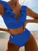 Women'S Sexy Solid Color Pleated Lace Double Strap Button Up Swimsuit Two-Piece Set