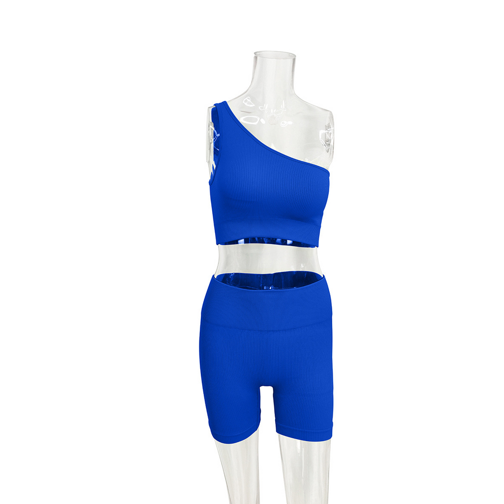 Women Fashion Basic Solidcolor Crop Top And Tight Shorts Sports Set