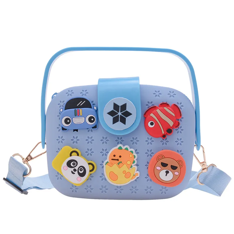 Kids Girls Fashion Sweet Candy Color Cartoon Bunny Fish Duck Dinosaur Flower Silicone Mini Square Handle Crossbody Bag