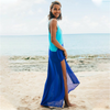 Women Sexy Casual Vacation Color Blocking V-Neck Spaghetti Strap Backless Chiffon Beach Dress