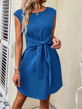 2 Pieces Fashion Women Elegant Round Neck Casual Solid Color Dress