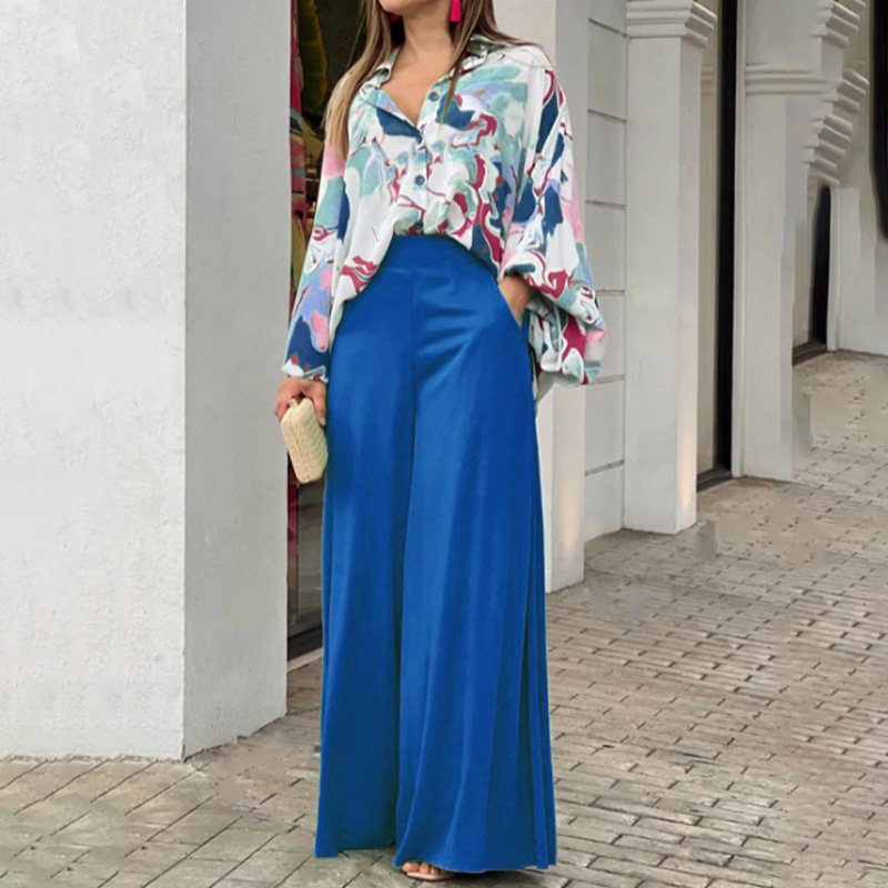 Women'S Fashion Loose Shirt + Wide-Leg Pants Two-Piece Set