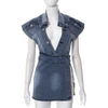 Fashion Women Edgy Summer Casual Street Style Sleeveless Vest And High Side-Slit Denim Skirt Set