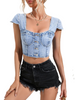 Women Fashion Sexy Backless Denim Cropped Top