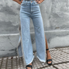 Women Fashion Sexy Side Slit Chain Wide-Leg Jeans