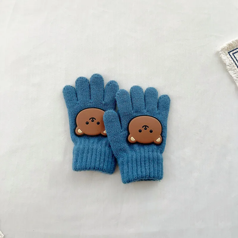 (Buy 1 Get 1) Kids Winter Cute Cartoon Bear Knitwear Finger Gloves