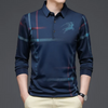 Men Casual Stripe Printed Long-Sleeved Polo Shirt