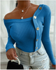 Women Fashion Irregular Buttoned Long Sleeve Knitted Top