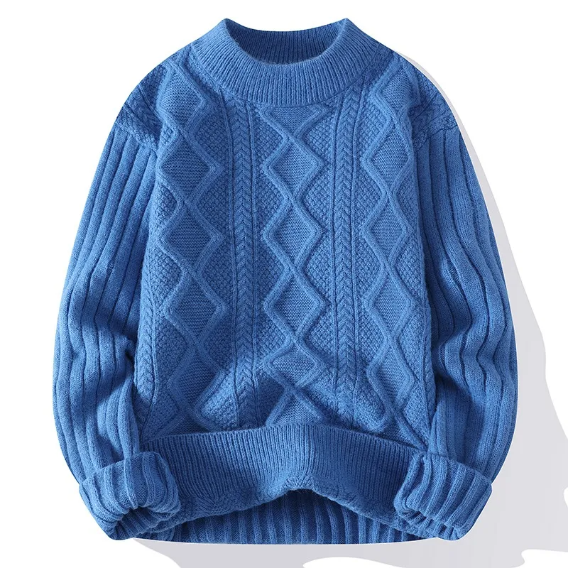 Men Autumn Winter Fashion Casual Simple Solid Color Round Neck Loose Knitwear