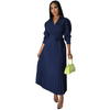 Women Ramadan /Eid Fashion Solid Color Long Sleeve Polo Collar High Waist Pleated Dress