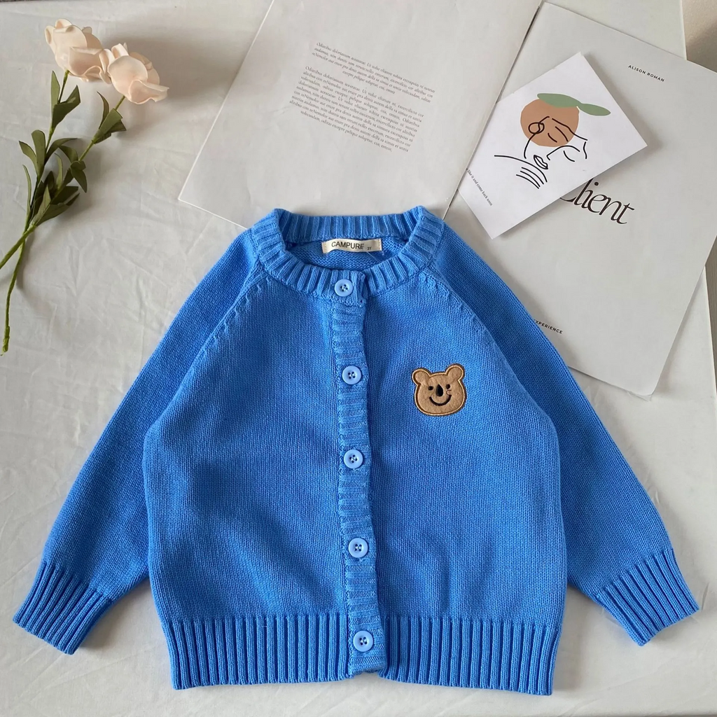 Children Kids Baby Fashion Girls Boys Casual Basic Long Sleeve Cartoon Bear Knitted Cardigan Coat