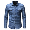 Men Fashion Pleated Stitching Sleeves Denim Shirt