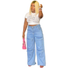 Women Fashion Casual Large Pocket High Waist Denim Pants