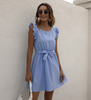 Women Fashion Casual Solid Color Round Neck Sleeveless Dress