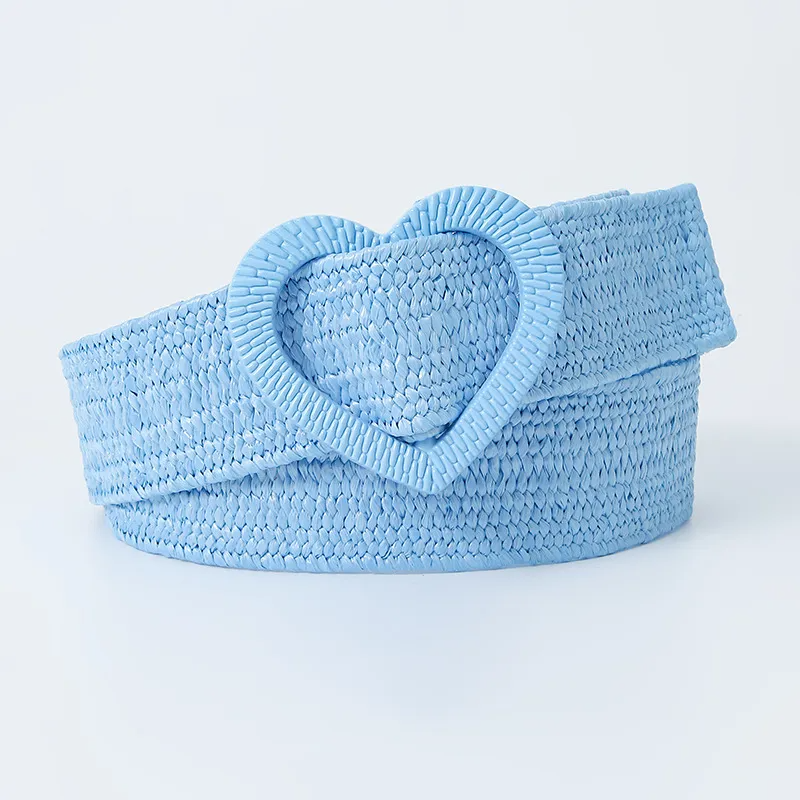 (Buy 1 Get 2 ) Women Fashion Simple Elastic Elastic PP Grass Woven Heart Buckle Belt