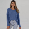 Women Autumn Loose V-Neck Large Size Knitted Bottoming Solid Color Top