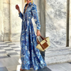 Women Ramadan /Eid Fashion Boho Paisley Printing Long Sleeve Dress