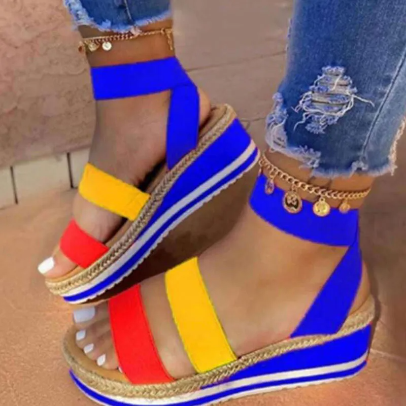 Women Fashion Solid Color Platform Velcro Sandals Shoes