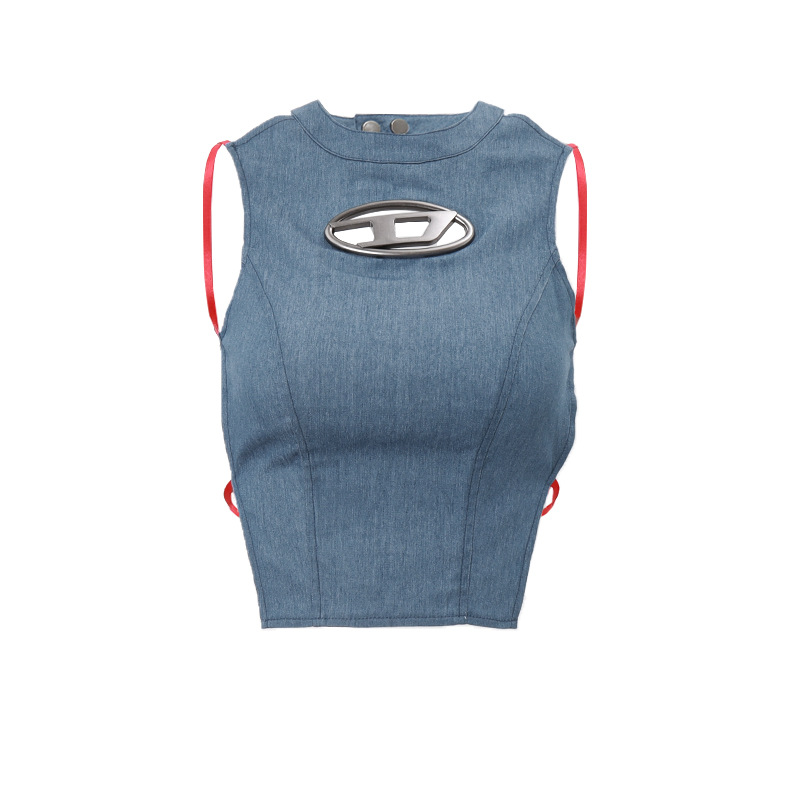 Women Sexy Open Back Hollow Denim Vest