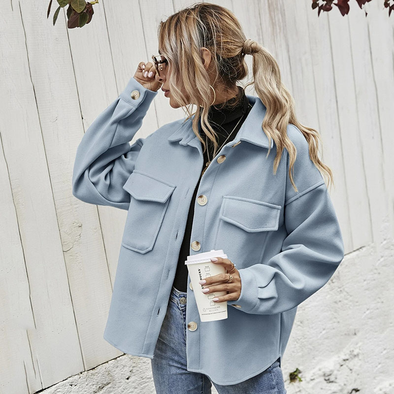 Women Causal Solid Color Lapel Single-Breasted Coat