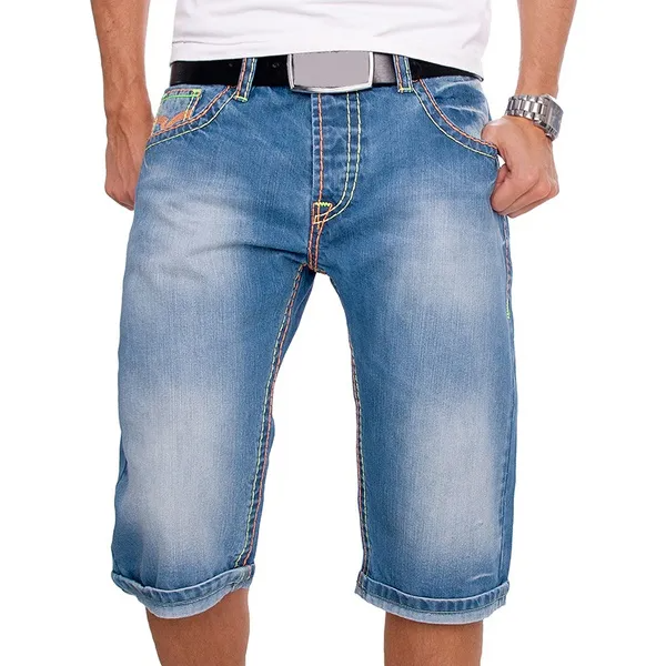 Men Casual Summer Straight Denim Shorts Streetwear Knee Length Loose Denim Pants