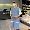 Men Casual Color Matching Round Neck Short-Sleeved T-Shirt And Shorts Two-Piece Set