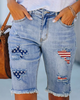 Women'S Fashion Casual Ripped National Flag Printing Raw Edge Denim Cropped Pants