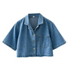 Women'S Retro Casual Short-Sleeved Lapel Loose Denim Shirt