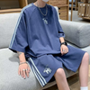 Men Fashion Round Neck Short Sleeve Embroidered Loose T-Shirt And Shorts Two-Piece Set