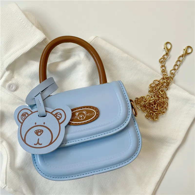 Children Kids Baby Fashion Girls Cartoon Bear Chain Mini Pu Leather Crossbody Shoulder Handle Bag