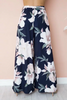 Women Simple Floral Printed High Waist Loose Casual Wide Leg Pants