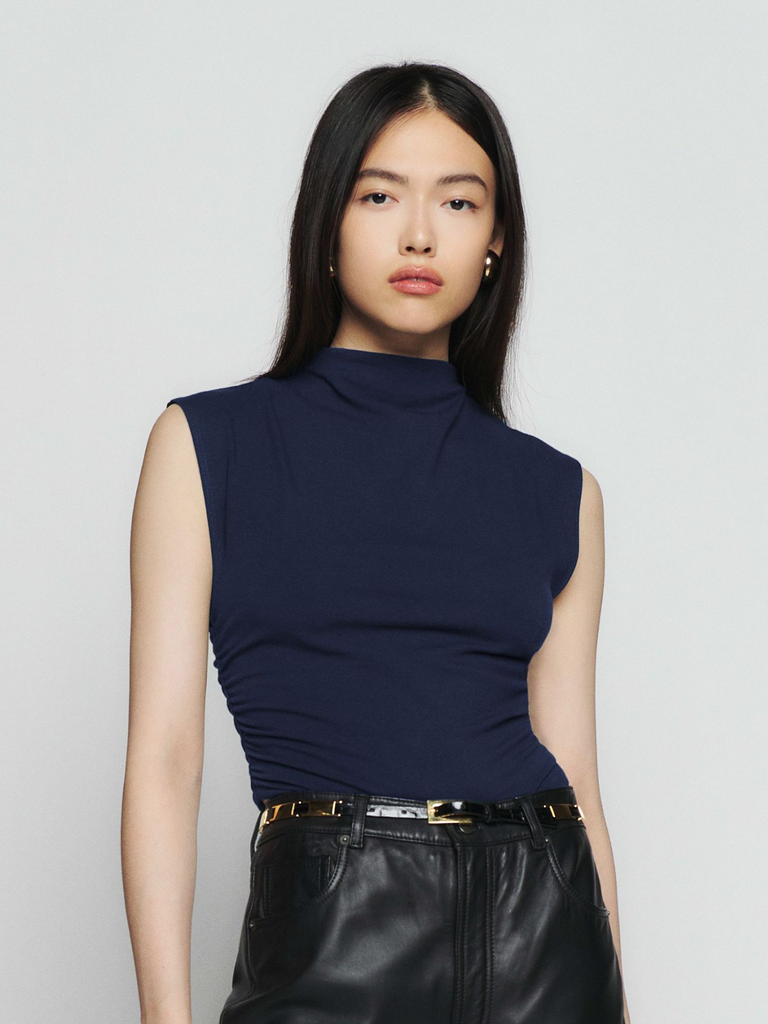 Fashion Sexy Women High Collar Sleeveless Elegant Creased Cropped Tops