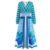 Ramadan /Eid Women Vintage Stripe Print Long Sleeve V-Neck Maxi Dress