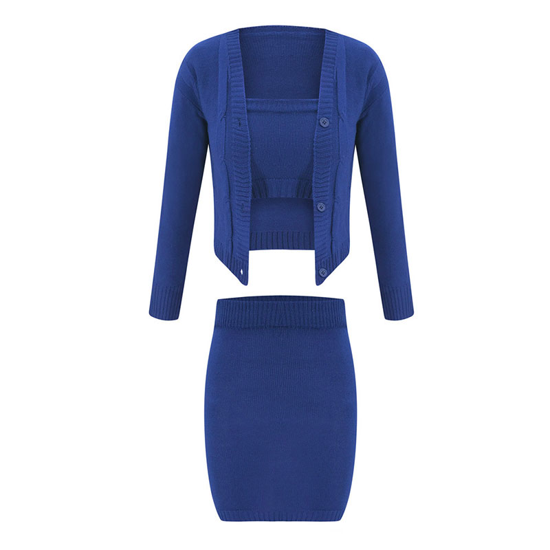 Solid Color Tube Top And Single-Breasted Cardigan And Bodycon Skirt Knit Three Pieces Sets