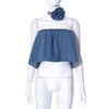 Women Fashion Sweet Summer Flower Decor Denim Tube Top