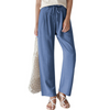 Women'S Fashion Casual Cotton Linen Loose Elastic-Waist Straight Leg Trousers