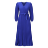 Women Fashion Casual Elegant Solid Color V-Neck Lace-Up Long-Sleeved Creased Mid-Length Dress