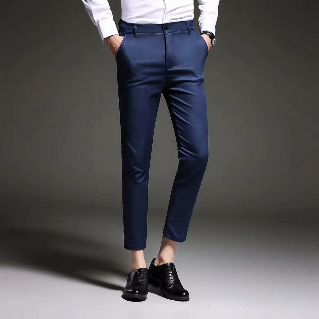 Men Casual Slim Solid Color Mid Waist Pants