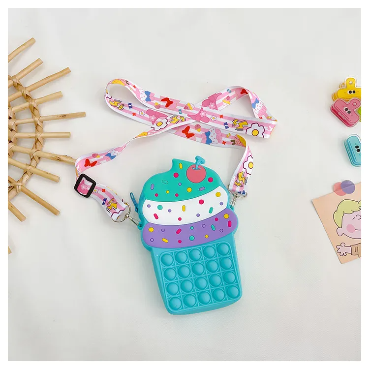 Kids Girls Fashion Sweet Candy Color Cartoon Ice Cream Silicone Mini Crossbody Bag