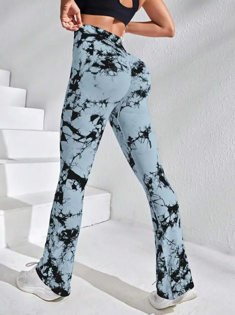 (Buy 1 Get 1)  Women Fashion Tie Dye Print High Waist Flare Sports Pants