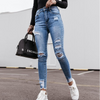 Women Figure Flattering Raw Hem Ripped Jeans