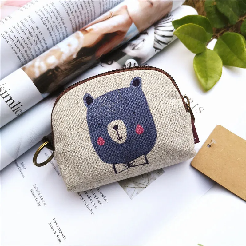 Kids Cartoon Printing Cotton And Linen Key Ring Coin Purse Coin Bag