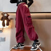 Kids Teen Girl Casual Solid Color Multi-Pocket Cargo Pants