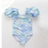 Children Kids Baby Fashion Girls Puff Sleeve Bronzing Print One Piece Swimsuit