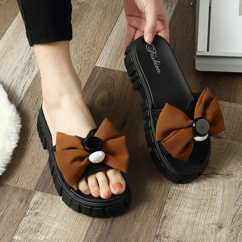 )2 pairs) Women Fashion Bow Thick-Soled Slippers