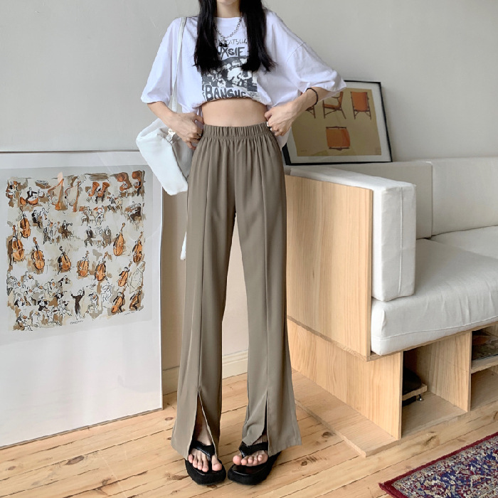 Women'S Fashion Casual Thin High Waist Loose Drape Straight Leg Suit Trousers