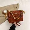 Women Fashion Creased Square Flap Chain Shoulder Bag