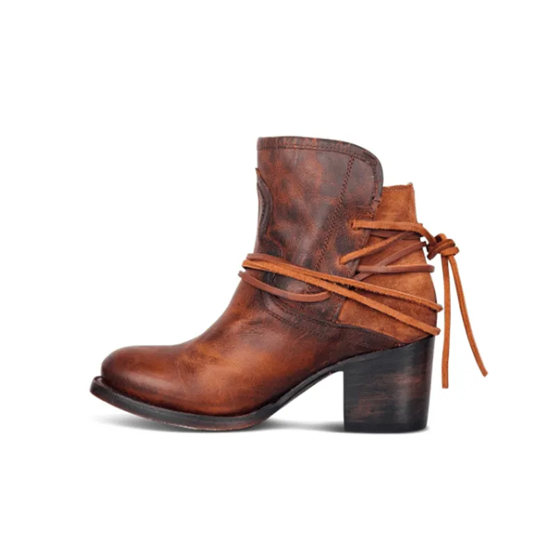 Women Vintage Bohemian Lace-Up Short Boots