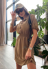 Women Fashion Casual Solid Color Lapel Single-Breasted Short Sleeve Dress